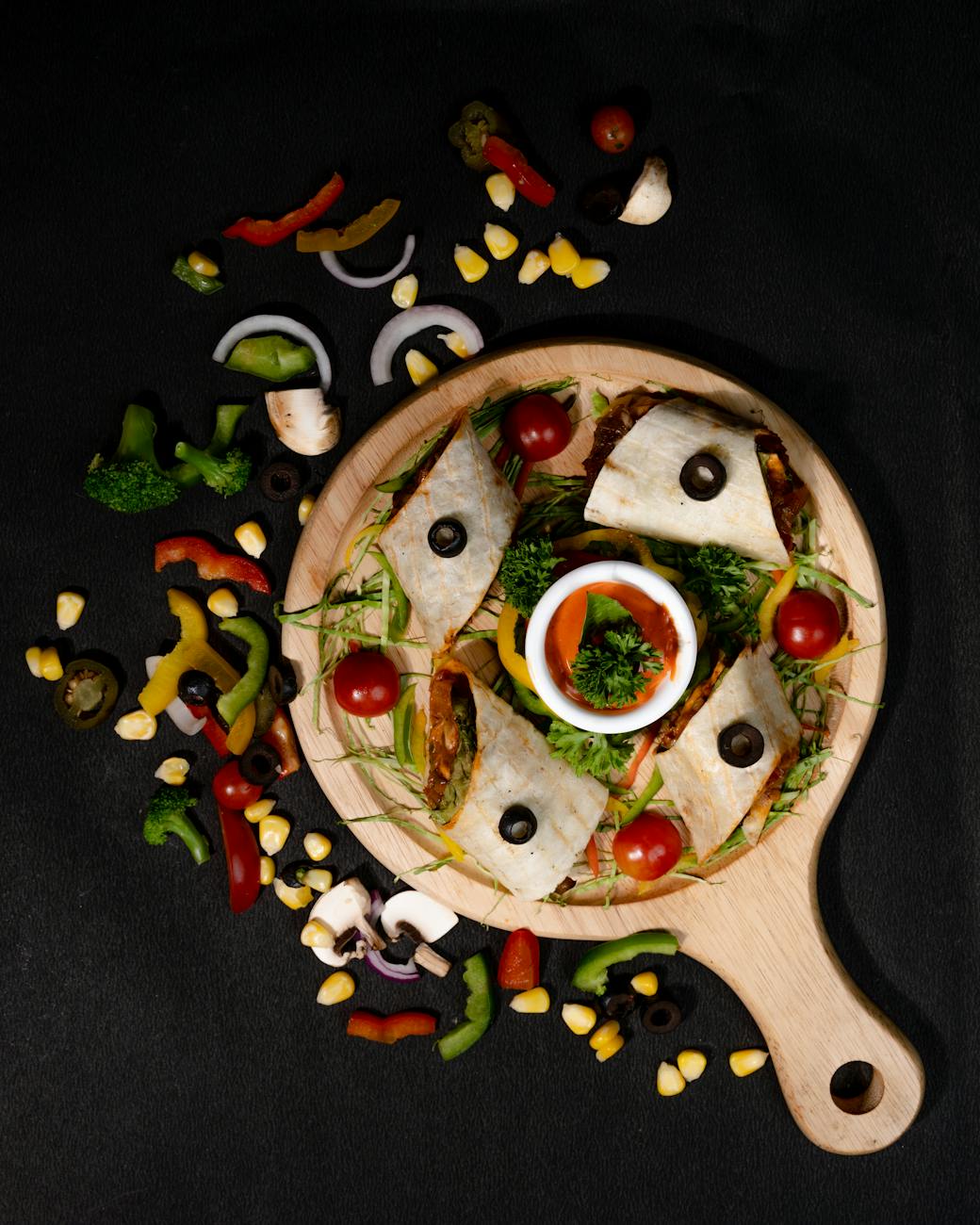 a flatlay of a food on a wooden chopping board